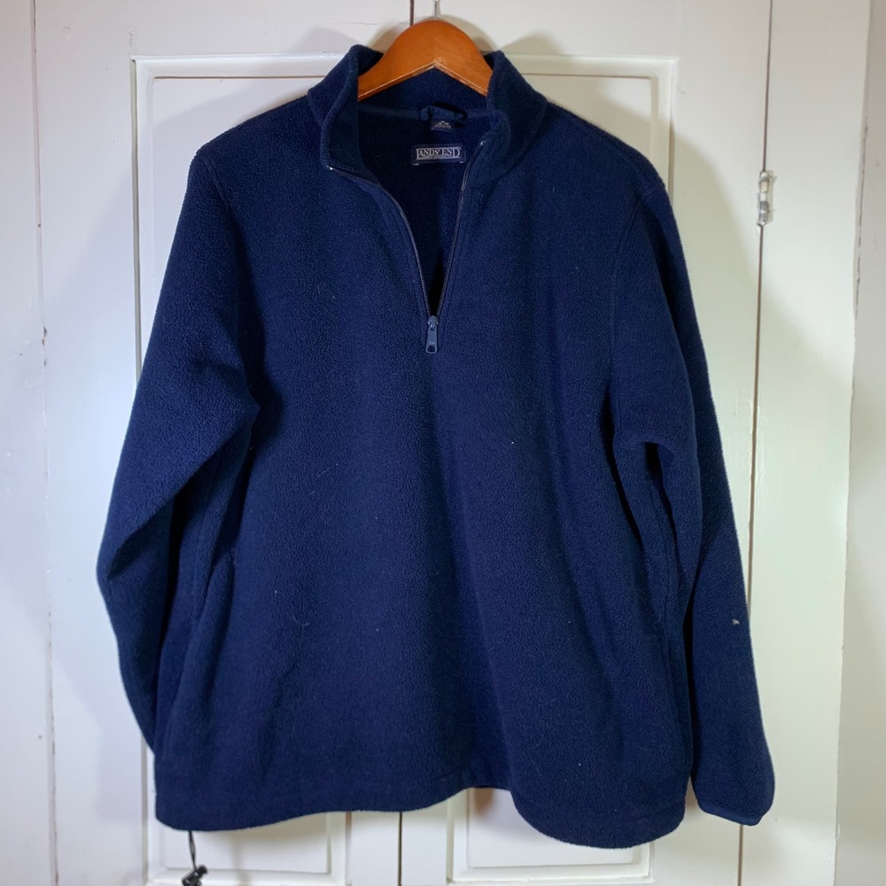 Lands‎ End Polartec Fleece Pullover Womens XL 18-20 Navy Blue Half Zip Made USA
